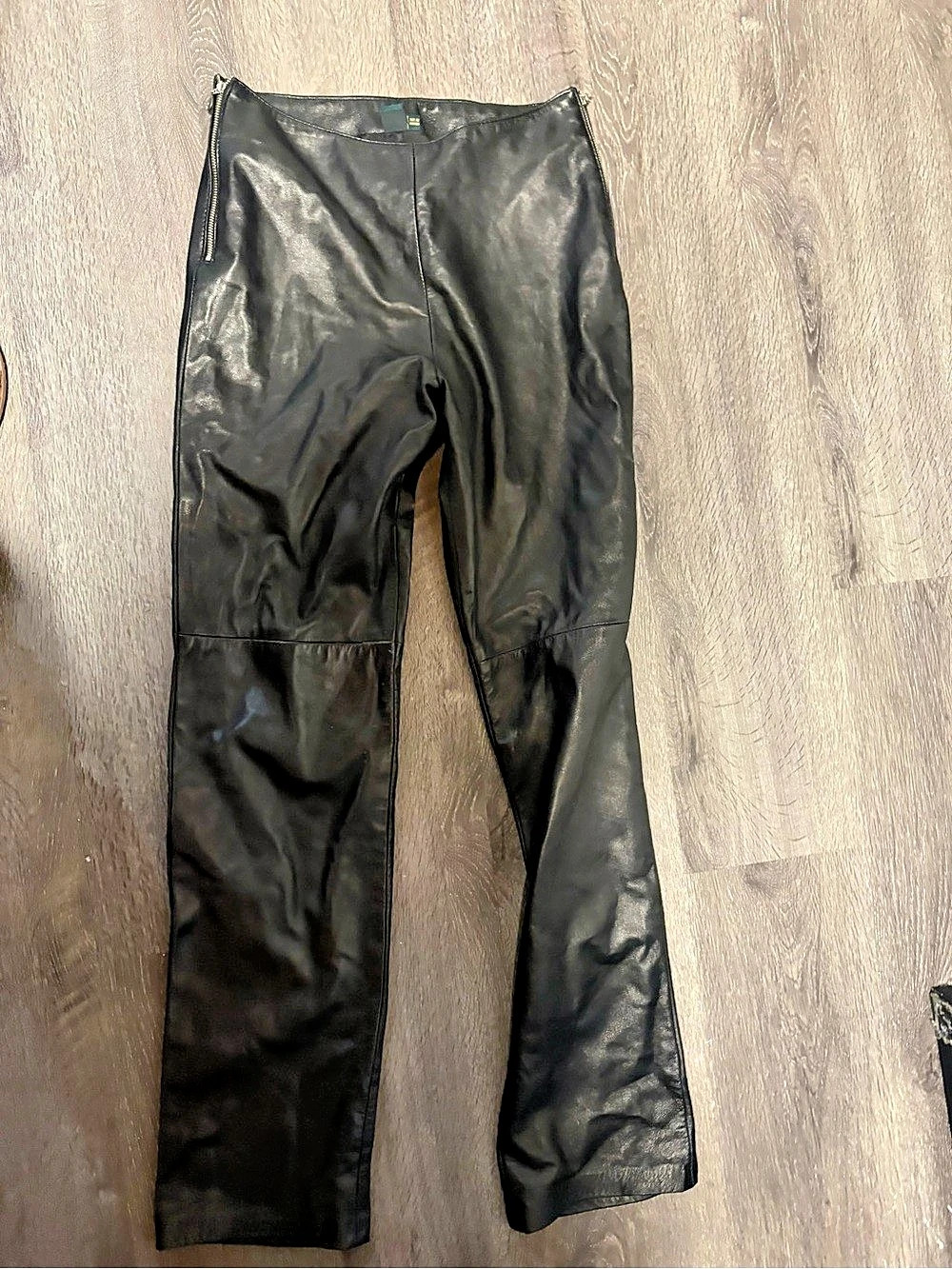 Black Leather Straight Leg Pants